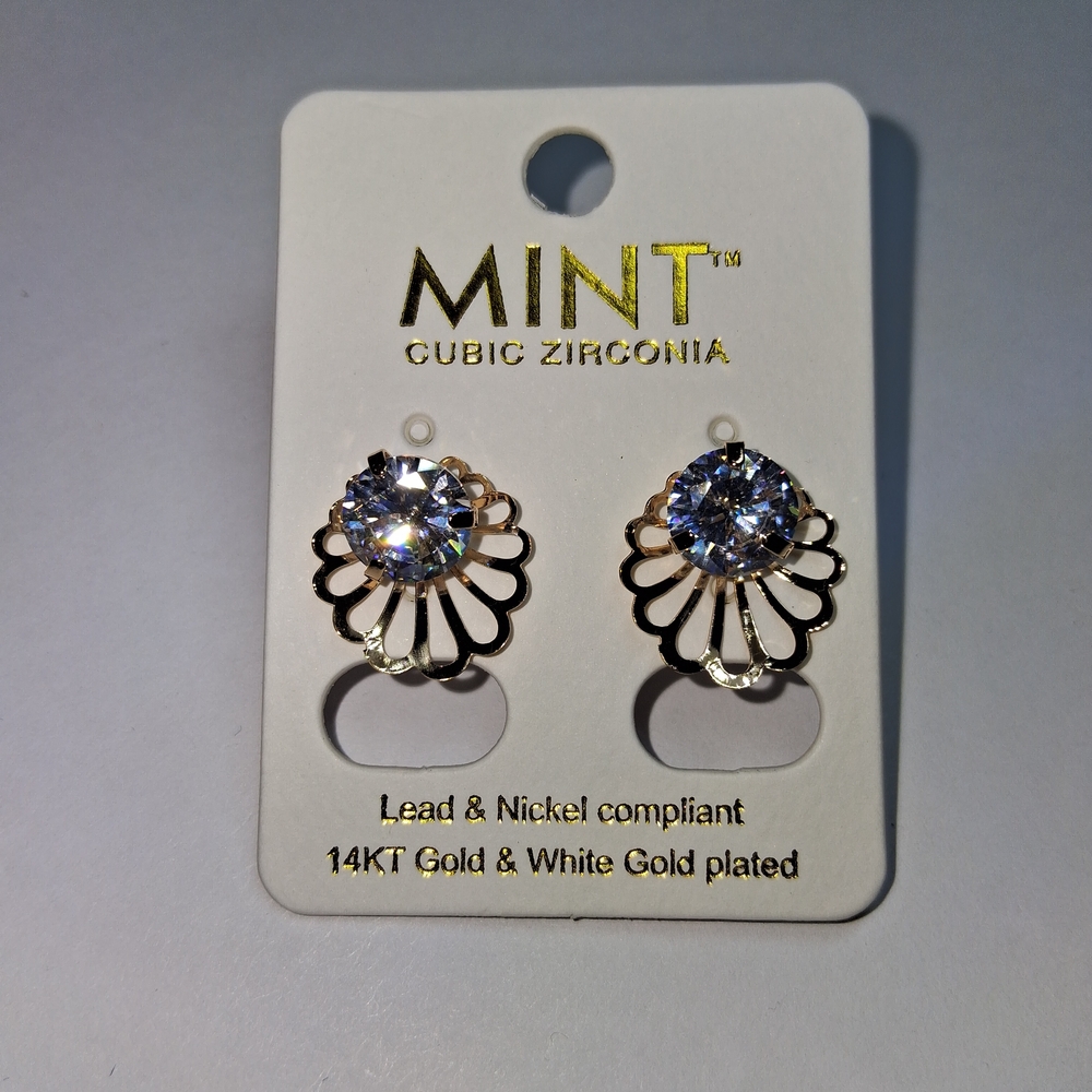 Mint 14kt Gold and White Gold Plated Cubic Zirconia Earrings